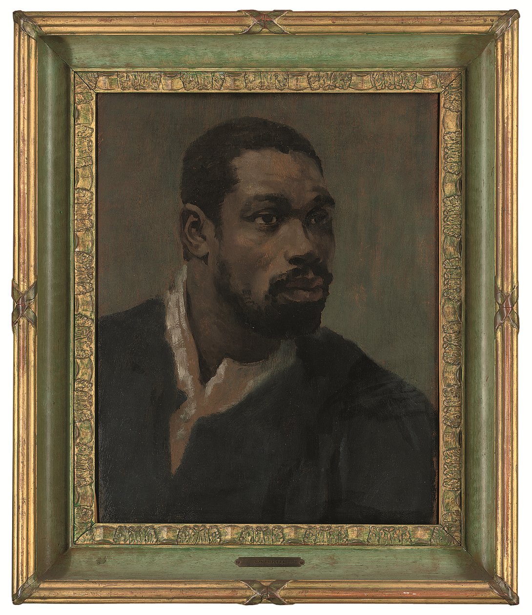 Head of a Black, innrammet (olje på panel) av Glyn Warren Philpot