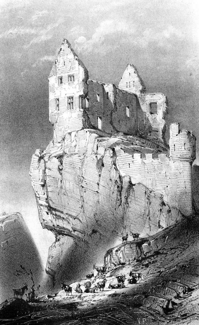 Chateau de Crussol, Saint-Peray, Frankrike, 1800-tallet. av Godard Q. des Augustins