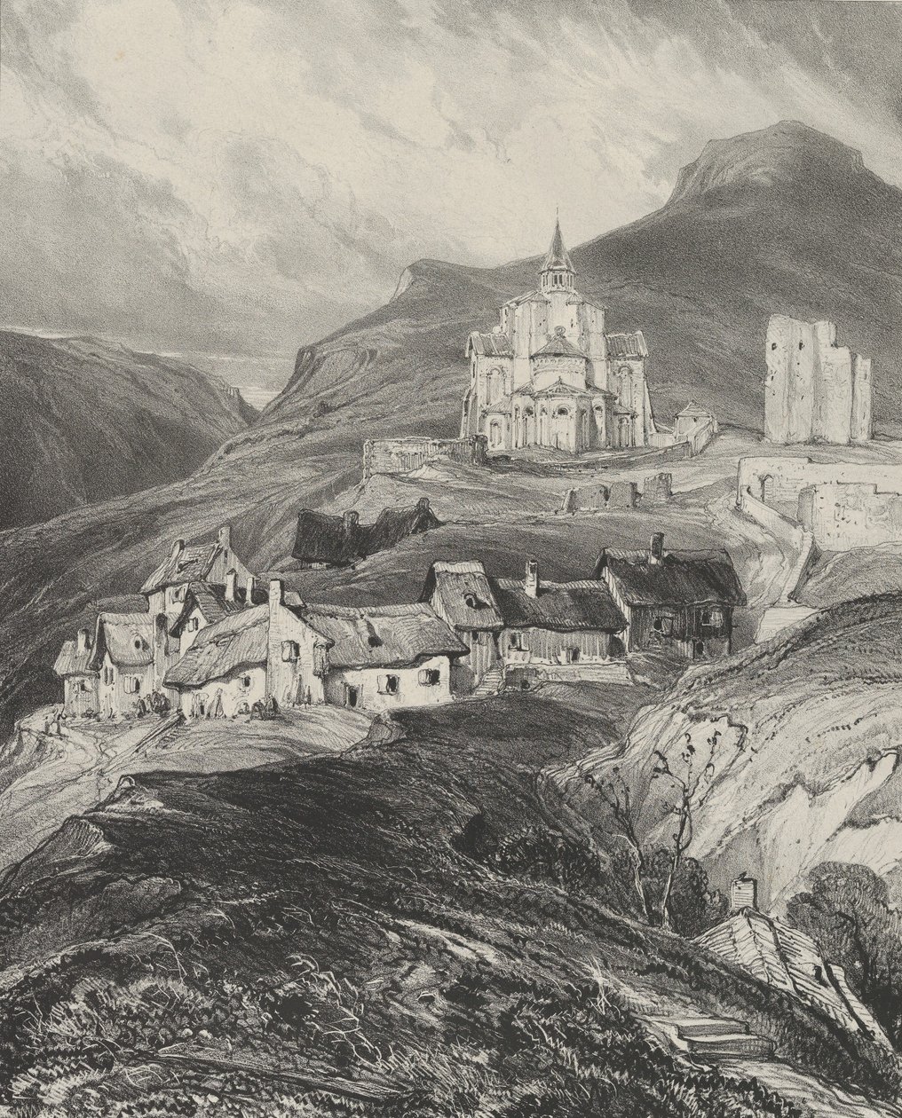 Utvendig apsis av Saint-Nectaire-kirken, 1831. av Godefroy Engelmann