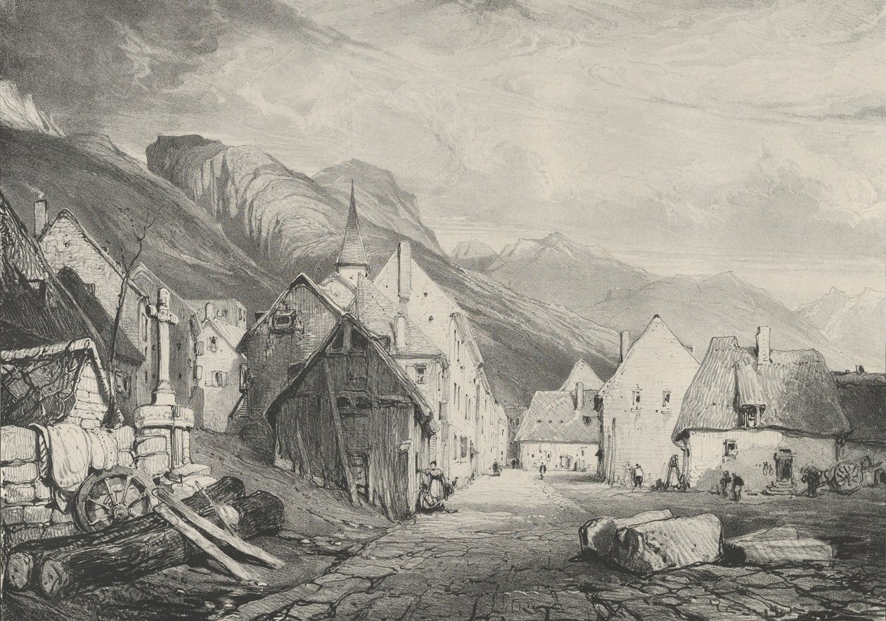 Inngang til landsbyen Les Bains, 1831 av Godefroy Engelmann