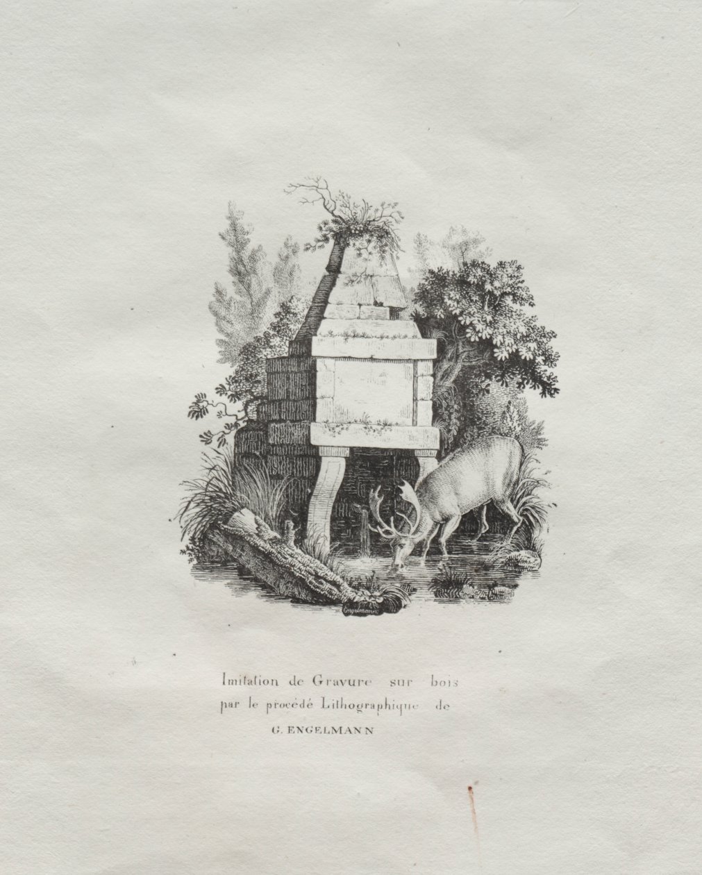 Samling av litografiske essays: A Fountain Imitating Woodcut av Godefroy Engelmann