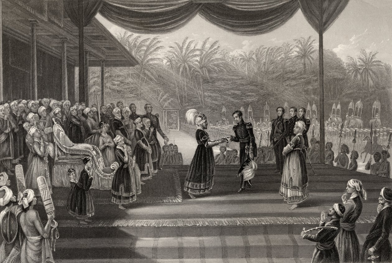 Durbar av Rajah of Travancore, mottak av general Outram og ansatte av Godfrey