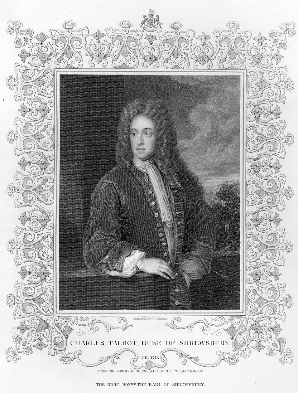 Charles Talbot, hertug av Shrewsbury, gravert av J. Cochran av Godfrey Kneller