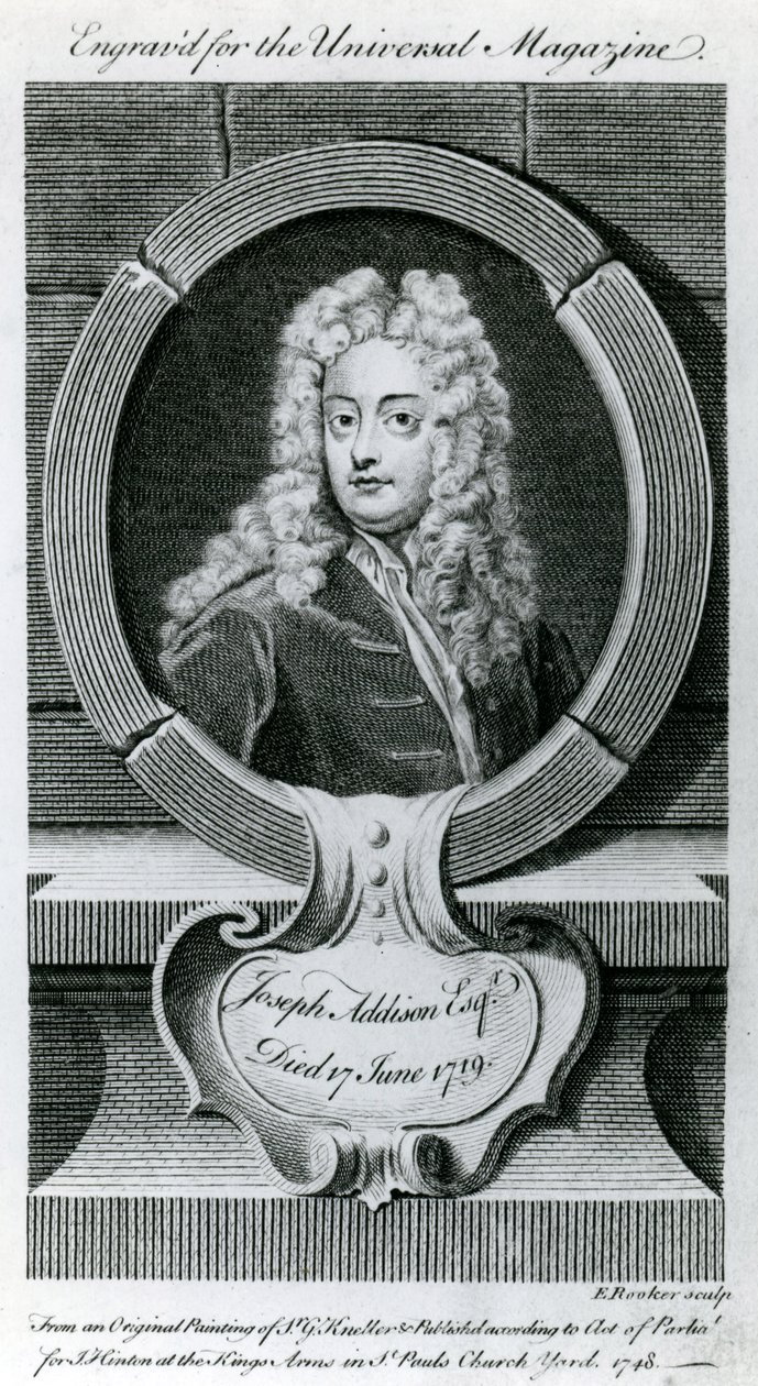 Joseph Addison, Esquire (1672-1719) Illustrasjon for Universal Magazine, 1748 av Godfrey Kneller