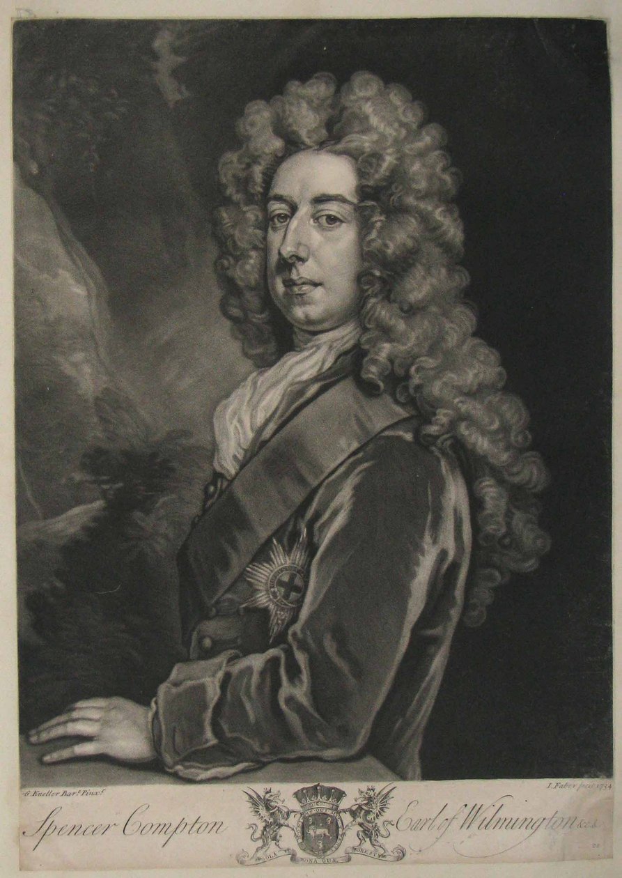 Spencer Compton, jarl av Wilmington, trykk av John Faber, 1734 (mezzotint) av Godfrey Kneller