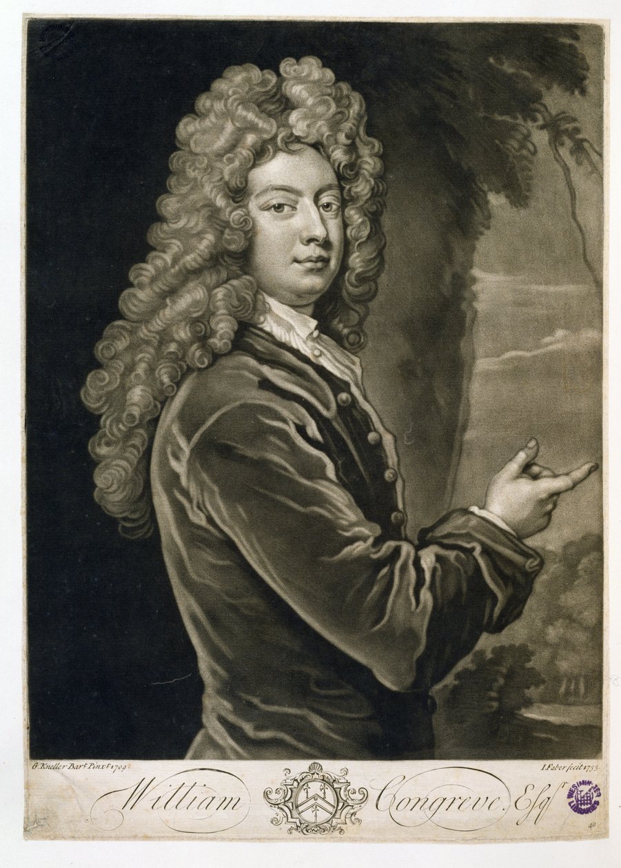 William Congreve (1670-1729), gravert av John Faber (1684-1756), 1733 av Godfrey Kneller