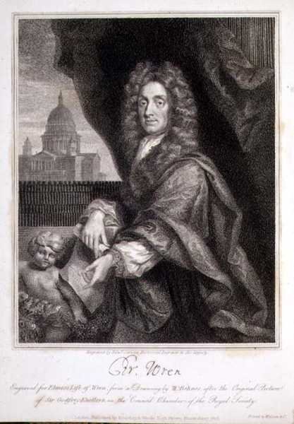 Portrett av Christopher Wren gravert for Elmes 