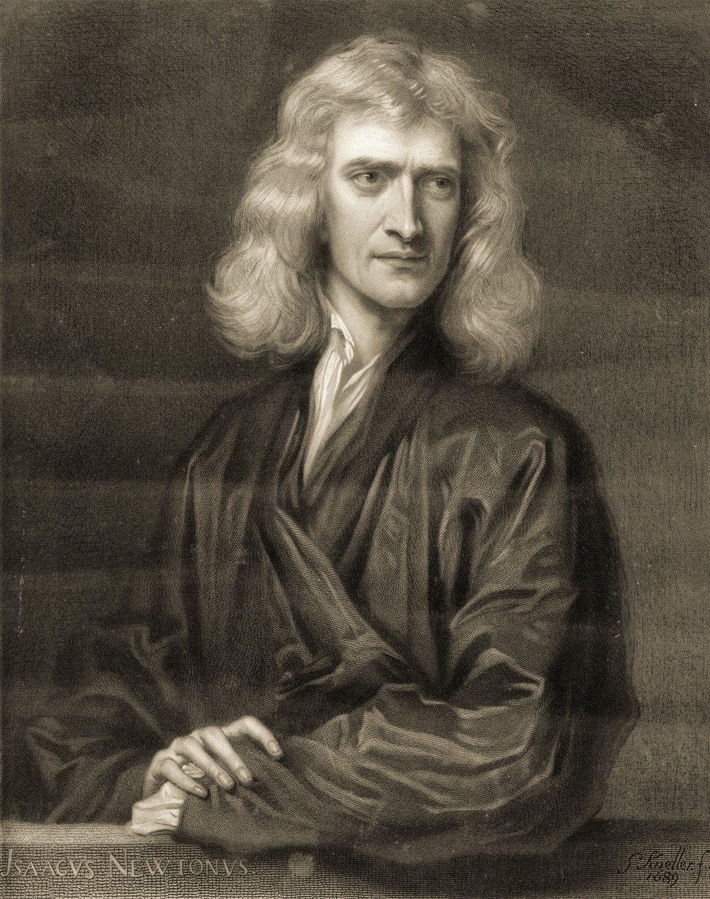 Portrett av Sir Isaac Newton av Godfrey (after) Kneller