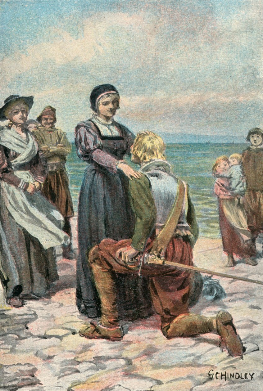 Illustrasjon til Westward Ho! av Charles Kingsley (fargelitografi) av Godfrey C. Hindley