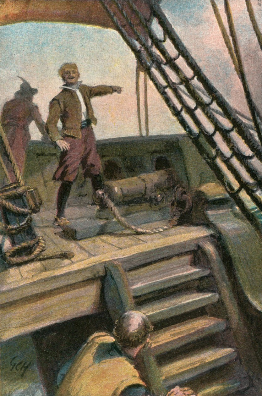 Illustrasjon til Westward Ho! av Charles Kingsley (fargelitografi) av Godfrey C. Hindley