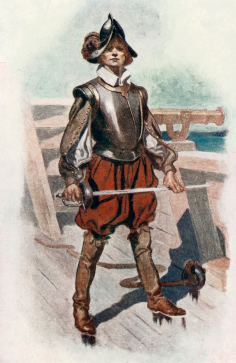 Illustrasjon til Westwood Ho! av Charles Kingsley (fargelitografi) av Godfrey C. Hindley