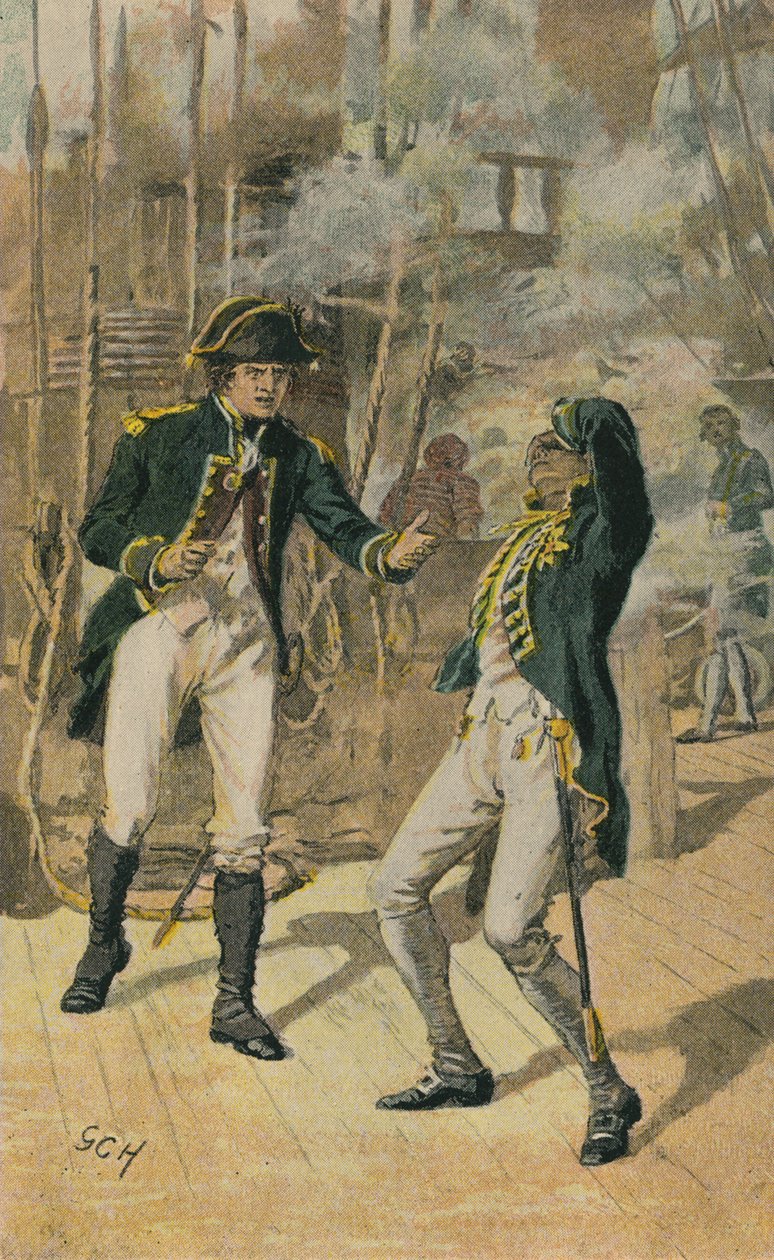 Nelson i slaget ved Nilen (fargelitografi) av Godfrey C. Hindley