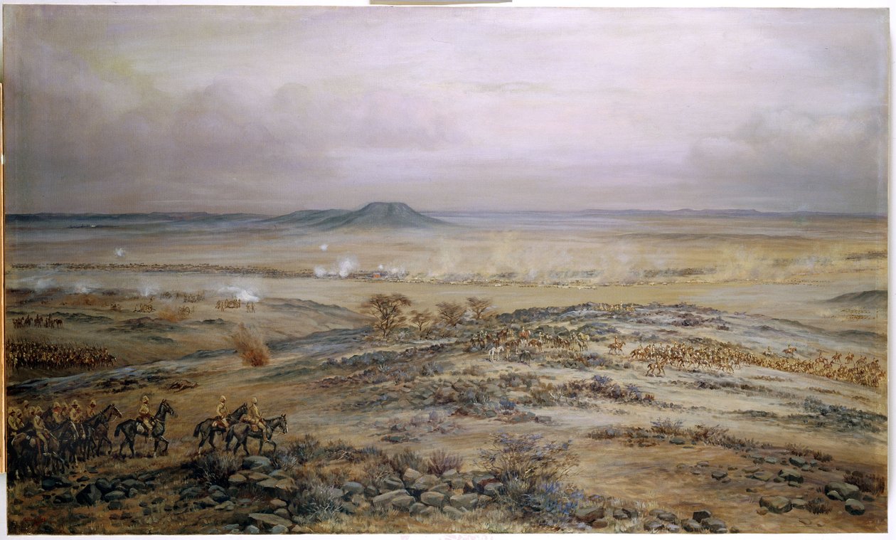 Angrepet på Cronjes styrke ved Vedute Drift nær Paardeberg, 1900 av Godfrey Douglas Giles