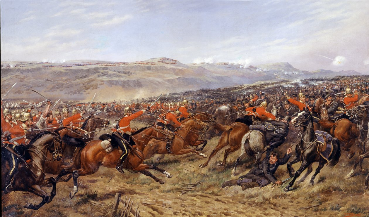 Anklagen for den tunge brigaden i slaget ved Balaclava, 25. oktober 1854, 1897 av Godfrey Douglas Giles
