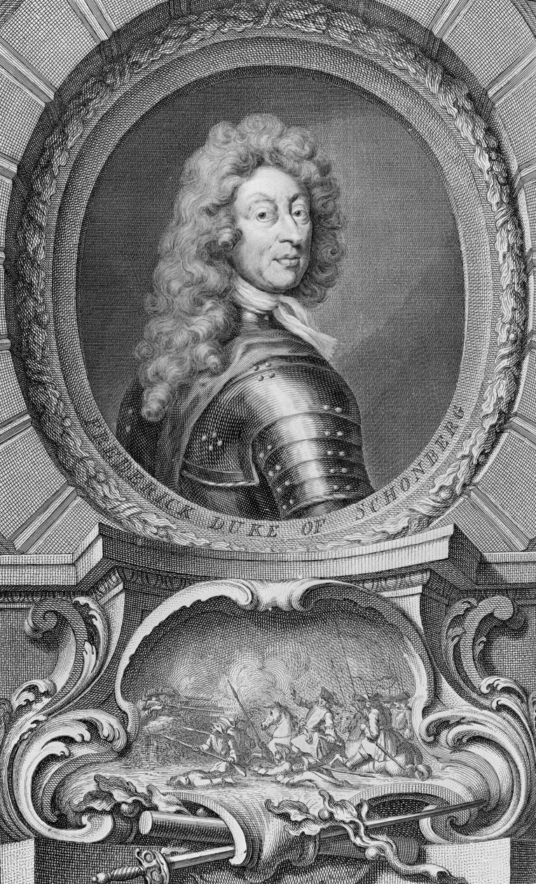 Frederick, hertug av Schomberg (1615-90) gravert av Jacobus Houbraken (1698-1780) av Godfrey Kneller