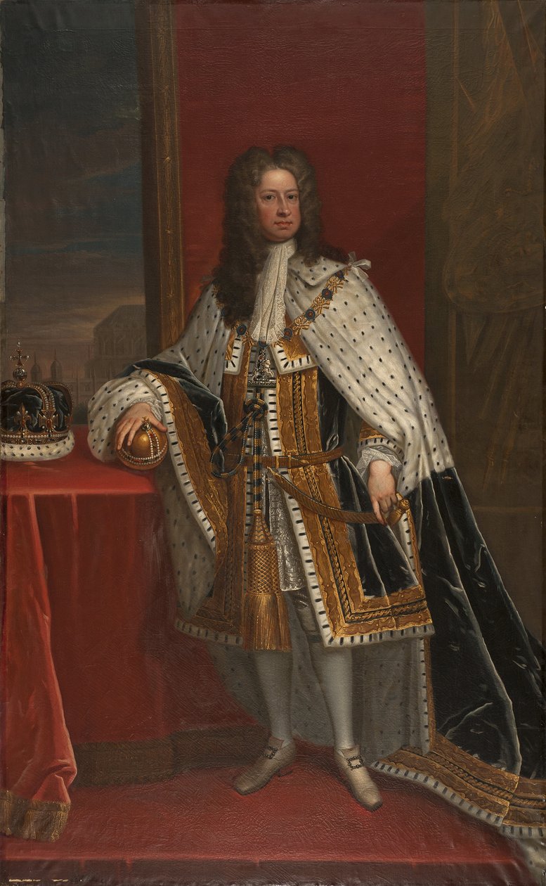 Le roi Georges I de Grande Bretagne (1660-1727) - Portrett av George I av Storbritannia, av Kneller, Sir Gotfrey (1646-1723). Olje på lerret. Mål: 239x148,5 cm. Nationalmuseum Stockholm av Godfrey Kneller