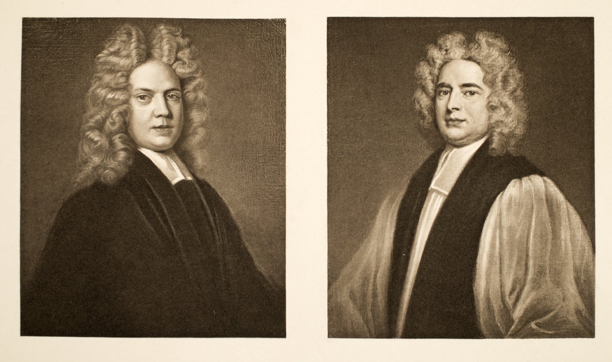 Til venstre: Henry Sacheverell D.D. Til høyre: Francis Atterbury, biskop av Rochester, pub. 1902 (kollotype) av Godfrey Kneller