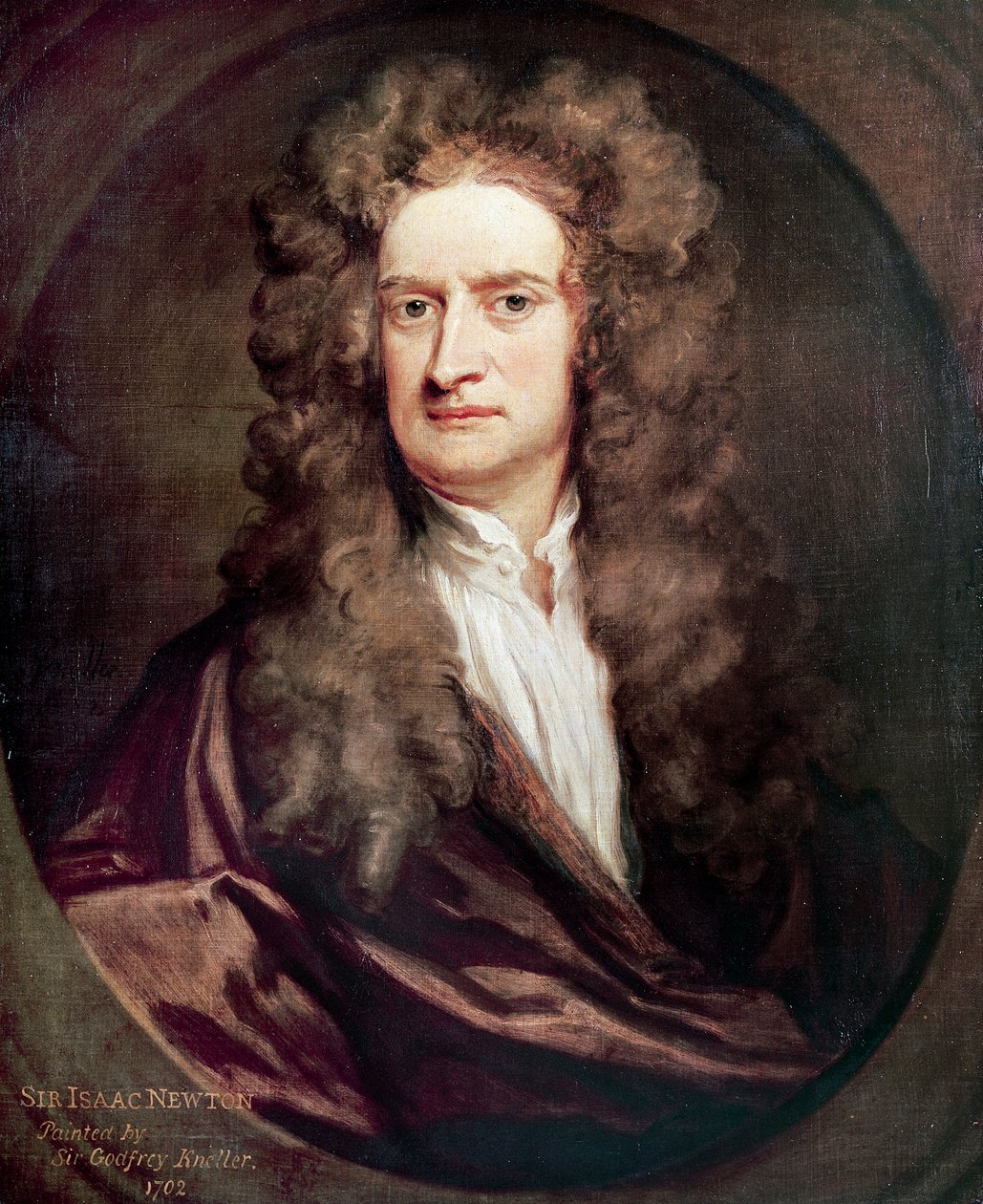 Portrett av Isaac Newton (1642-1727), engelsk matematiker, fysiker og astronom, Maleri av Godfrey Kneller (1646-1723) av Godfrey Kneller