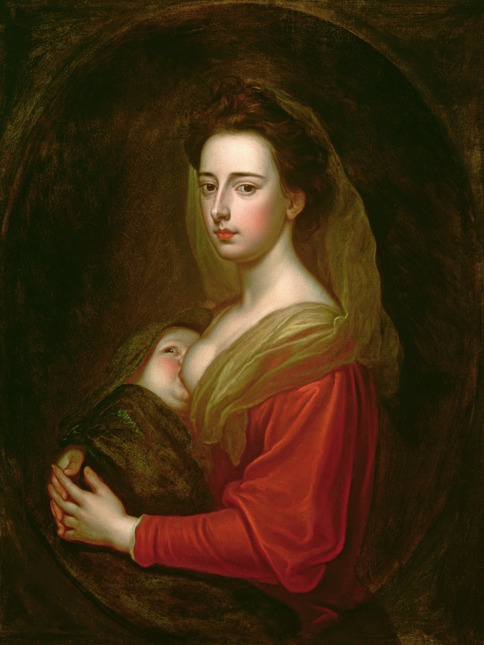 Portrett av Lady Mary Boyle (1566-1673) og hennes sønn Charles Boyle (d.1720) (olje på lerret i en malt oval) av Godfrey Kneller