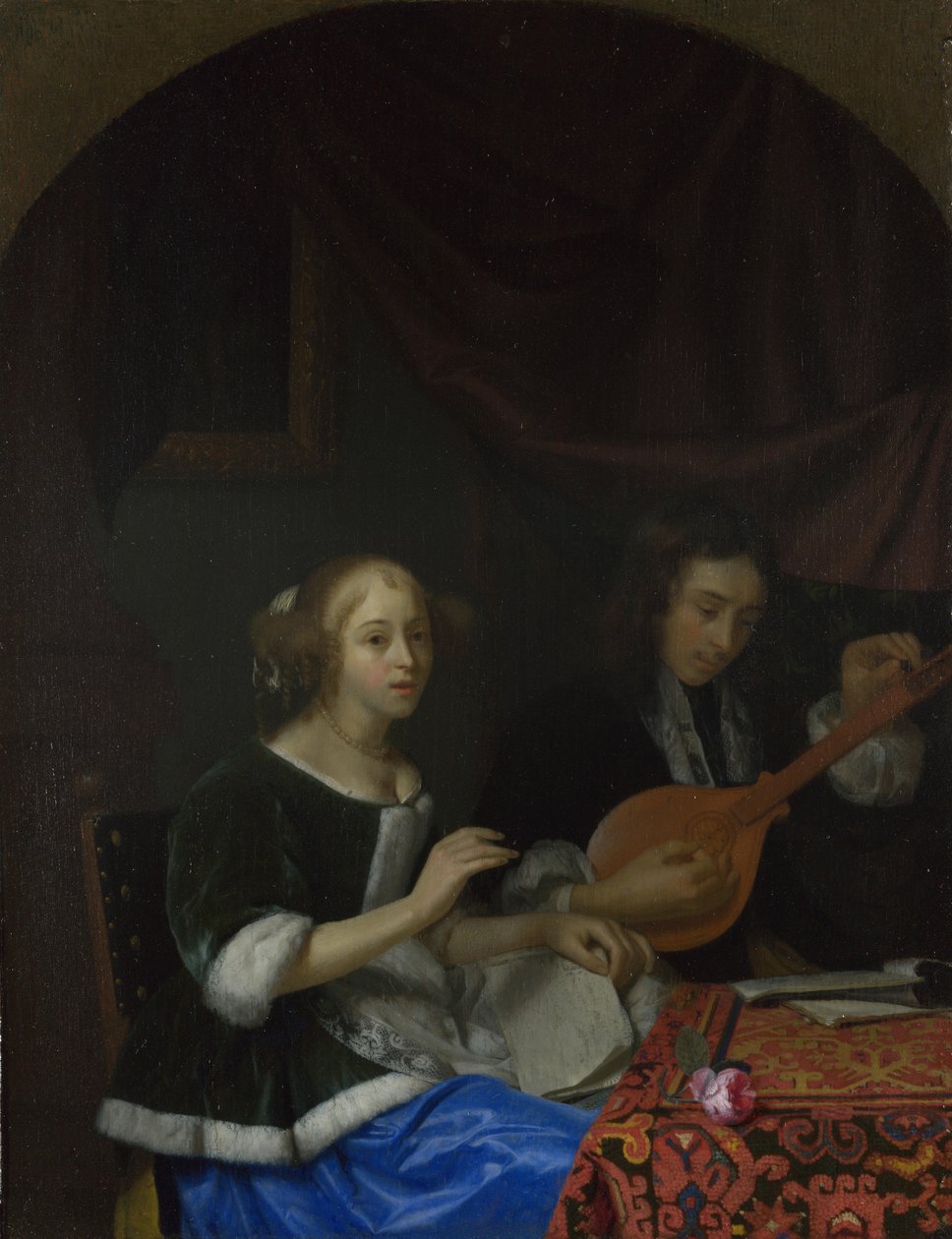 En kvinne som synger og en mann med en cittern, ca. 1665-1667 av Godfried Cornelisz Schalcken