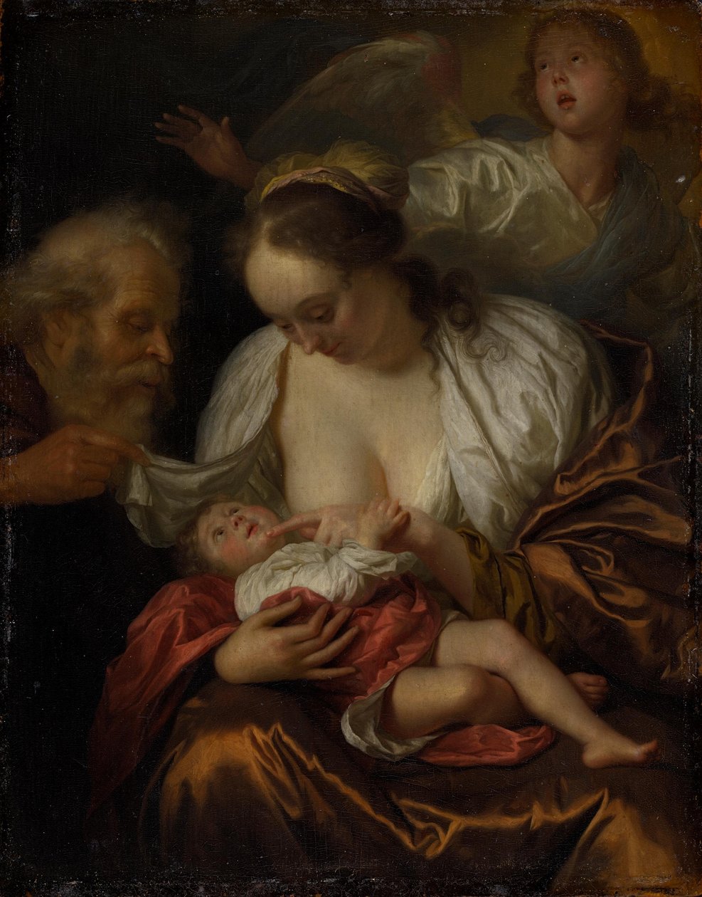 Den hellige familie med en engel av Godfried Schalcken