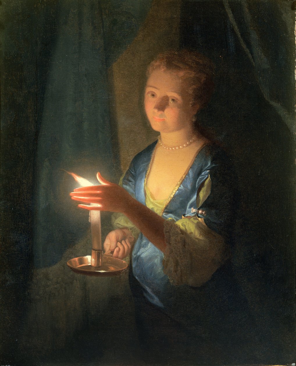 En dame som holder et stearinlys av Godfried Schalcken