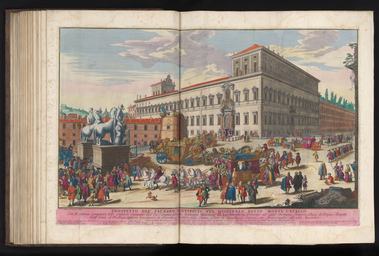 Piazza del Quirinale te Roma Prospekt av pavepalasset i Quirinale kjent som Monte Cavallo (tittel på objekt) av Gommarus Wouters