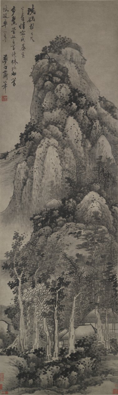 A Lofty Pavilion, Hanging Scroll, ca. 1683 (blekk på papir) av Gong Xian