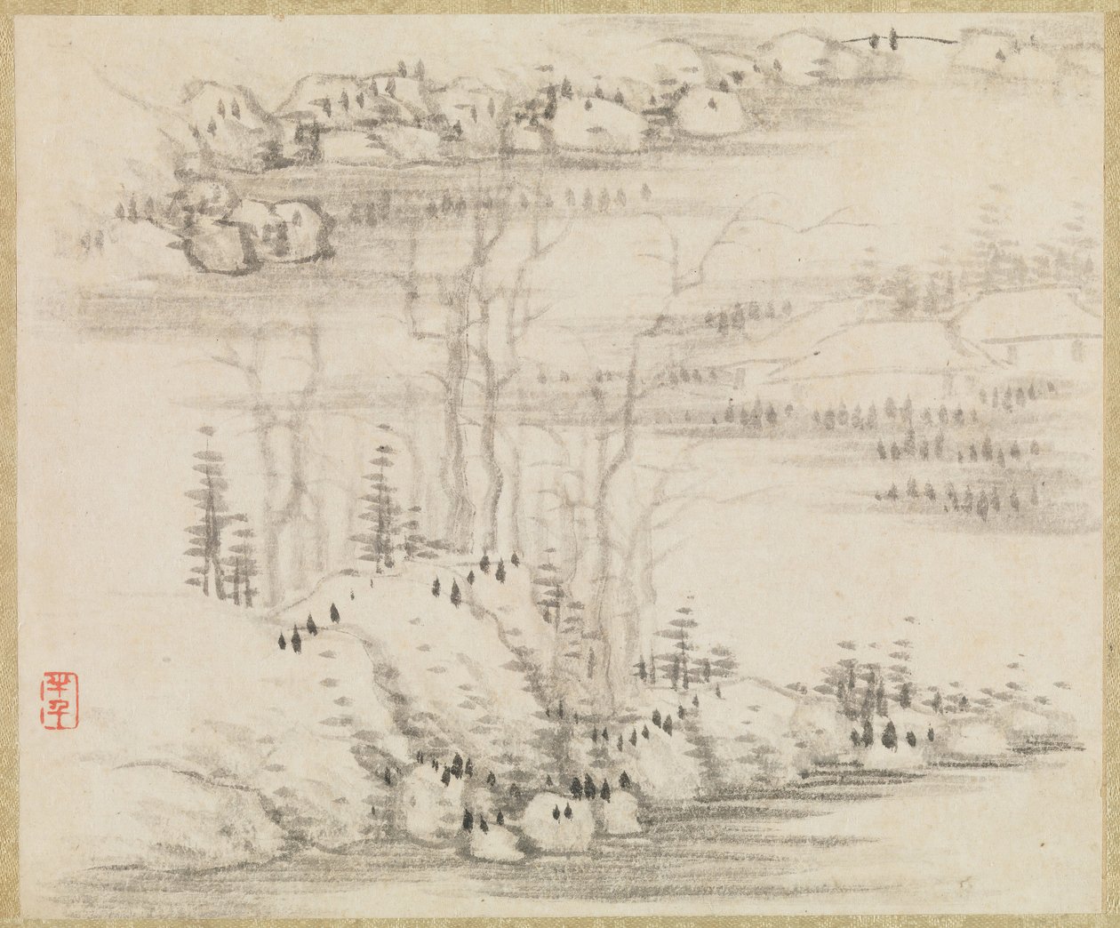 Landskap og trær, ca. 1679. av Gong Xian