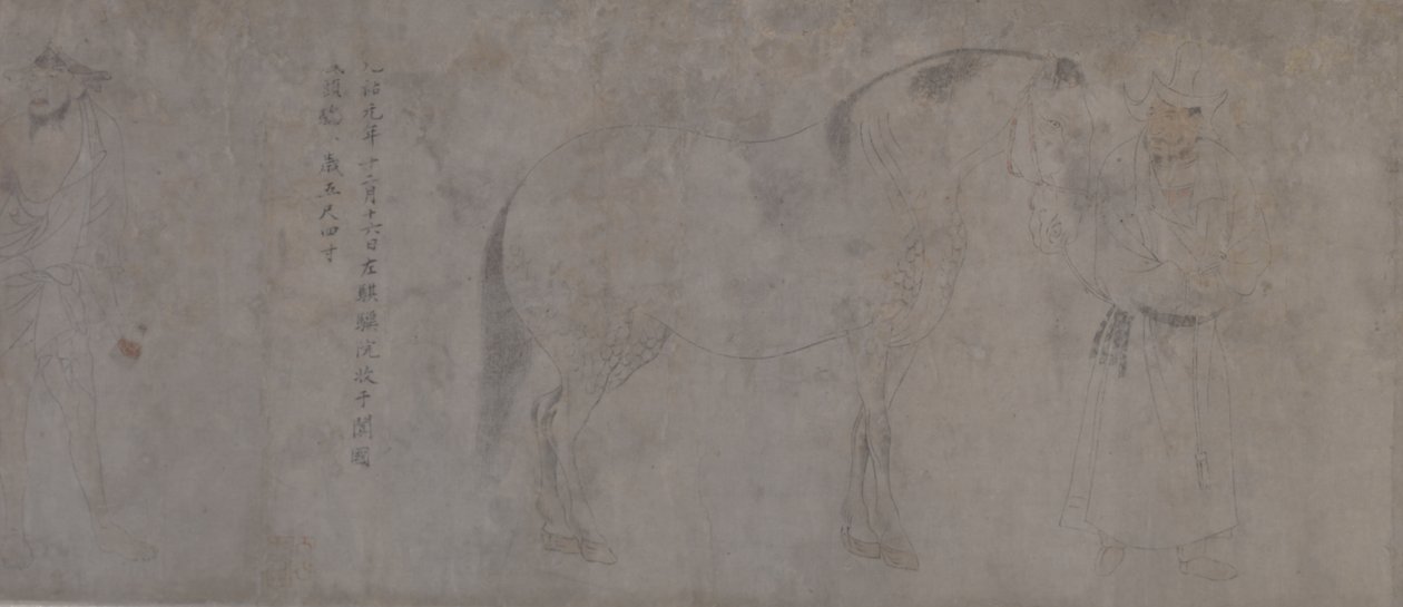 Detalj av Five Tribute Horses (blekk og farge på papir) av Gonglin Li