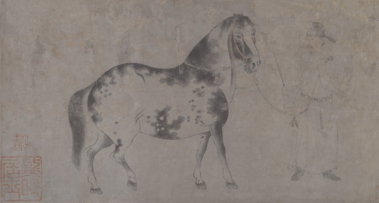 Detalj av Five Tribute Horses (blekk og farge på papir) av Gonglin Li