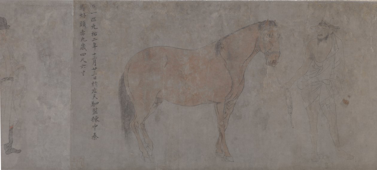 Detalj av Five Tribute Horses (blekk og farge på papir) av Gonglin Li