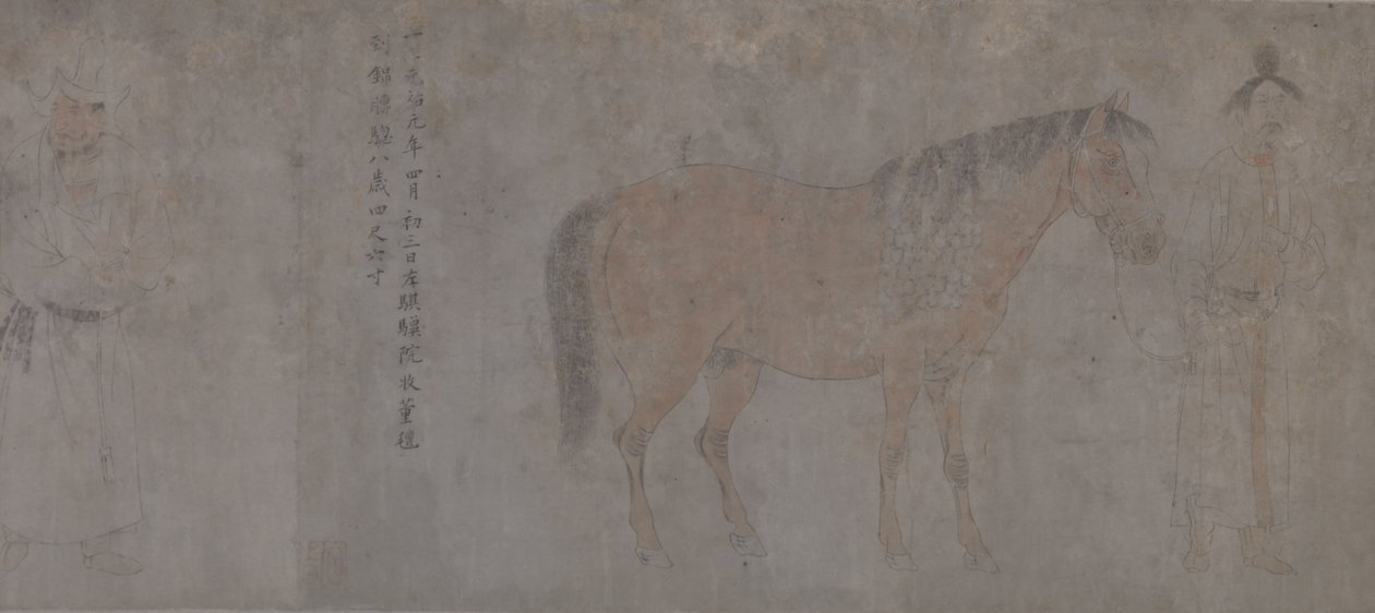 Detalj av Five Tribute Horses (blekk og farge på papir) av Gonglin Li