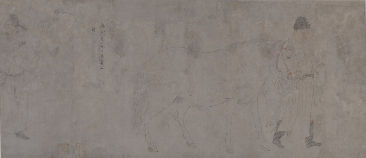 Detalj av Five Tribute Horses (blekk og farge på papir) av Gonglin Li