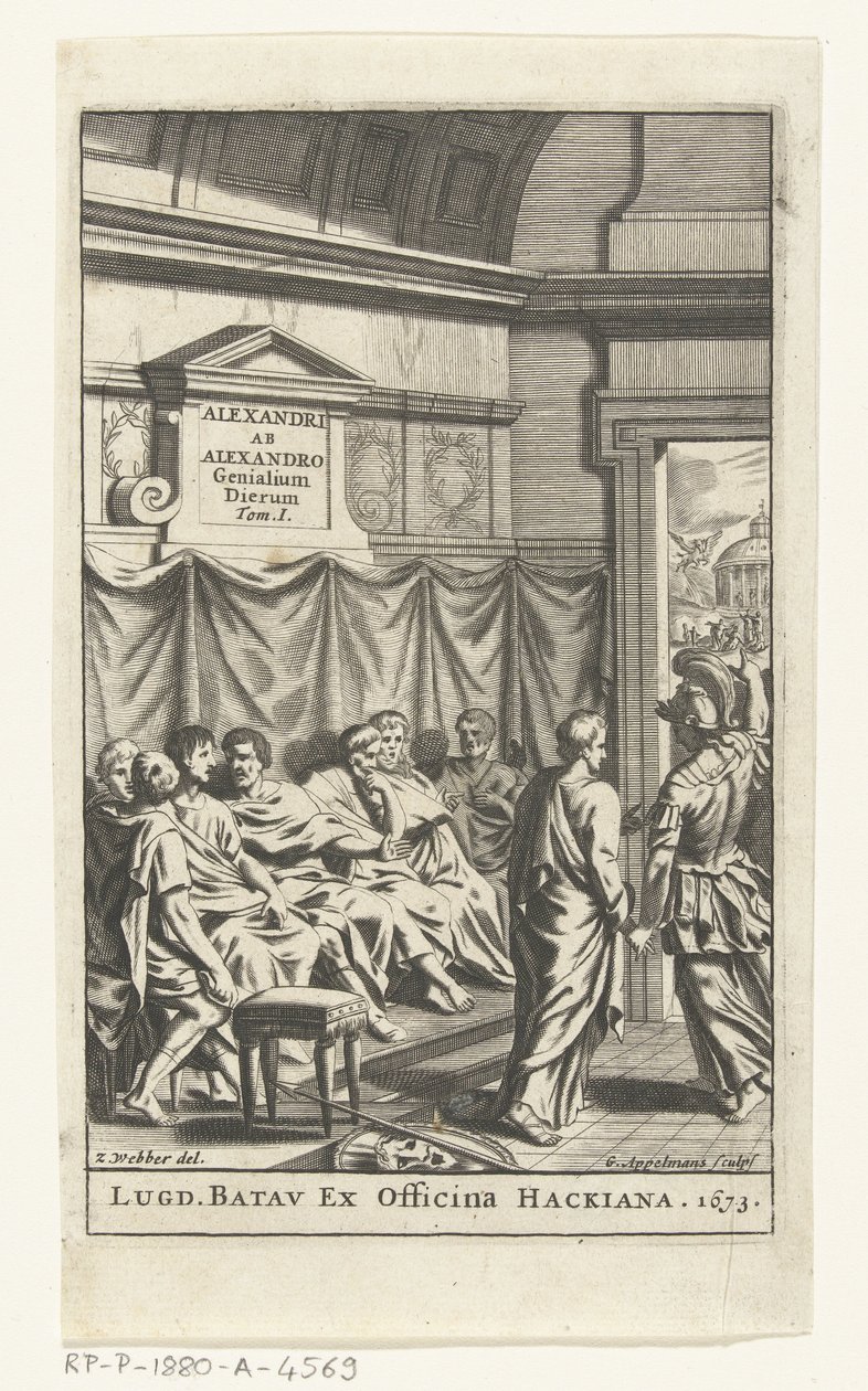 Tittelside for Alexander ab Alexander, Genialium dierum, del 1, 1673 av Gonsales Appelmans (attributed to)