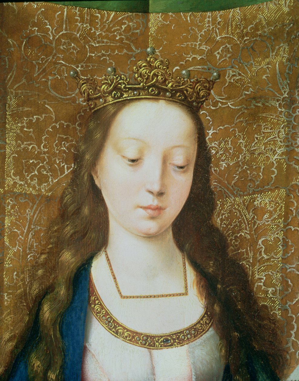 St. Catherine and the Philosophers, detalj av hodet til St. Catherine (detalj av 80755) av Goossen van der Weyden