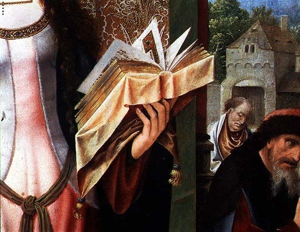 St. Catherine and the Philosophers, detalj i bønneboken (olje på panel) (detalj av 80755) av Goossen van der Weyden