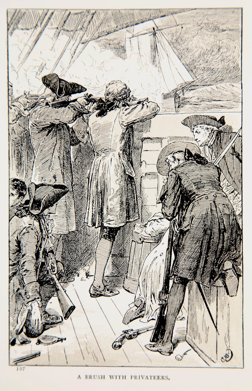 En pensel med Privateers, en illustrasjon fra 'With Clive in India, or the Beginnings of an Empire' av GA Henty, pub. London, 1884 av Gordon Frederick Browne