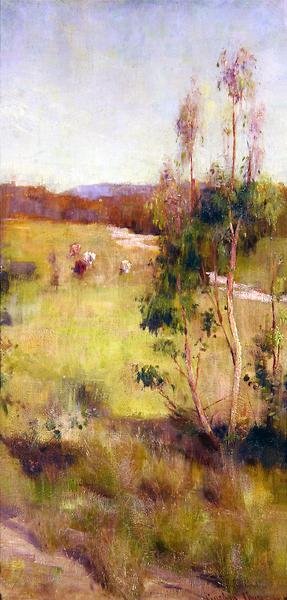 Gum Trees and Cattle (olje på lerret) av Gordon Coutts