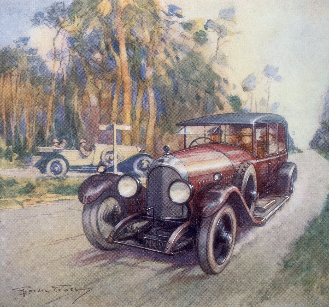 Plakat som annonserer Bentley-biler, 1927 av Gordon Crosby