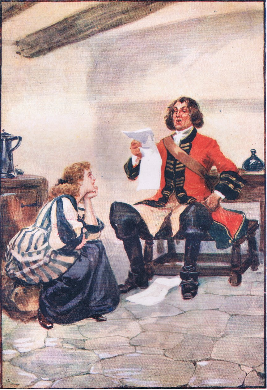 Kunne ikke beherske seg selv, men må ha hennes mening om arbeidet hans, fra Lorna Doone pub.by W & R Chambers Ltd, 1921 av Gordon Frederick Browne