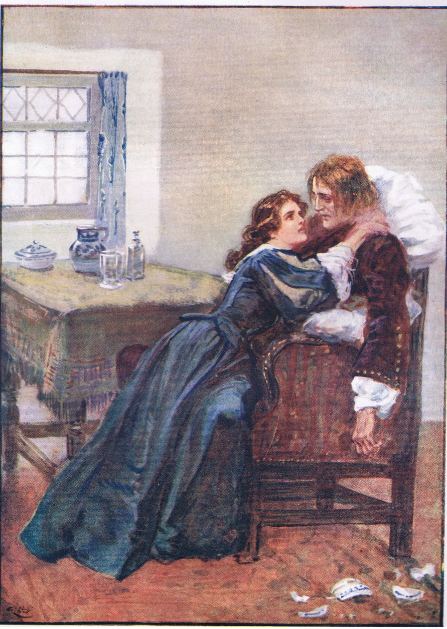 Hun klarte å komme inn i armene mine, selv om de ikke kunne holde meg, fra Lorna Doone pub. av W & R Chambers Ltd, 1921 av Gordon Frederick Browne