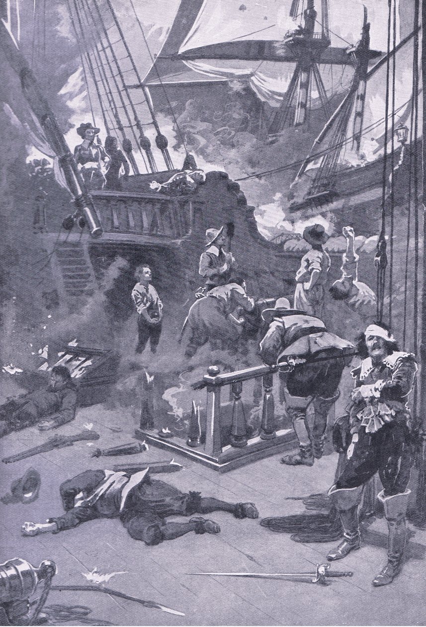 Slaget ved Camperdown 29.–31. juli 1653, illustrasjon fra British Battles on Land and Sea, 1915 av Gordon Frederick Browne