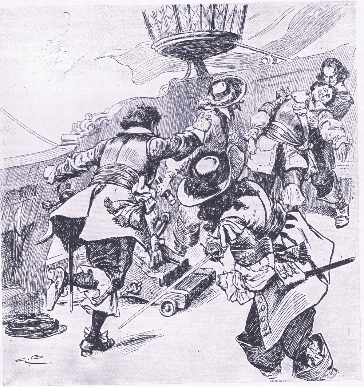 Von Tromps død 31. juli 1653, illustrasjon fra britiske slag på land og hav, 1915 av Gordon Frederick Browne