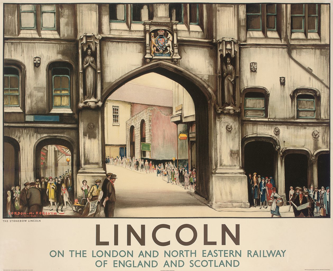 En plakat for London og North Eastern Railway som reklamerer for togreiser til Lincoln av Gordon Mitchell Forsyth