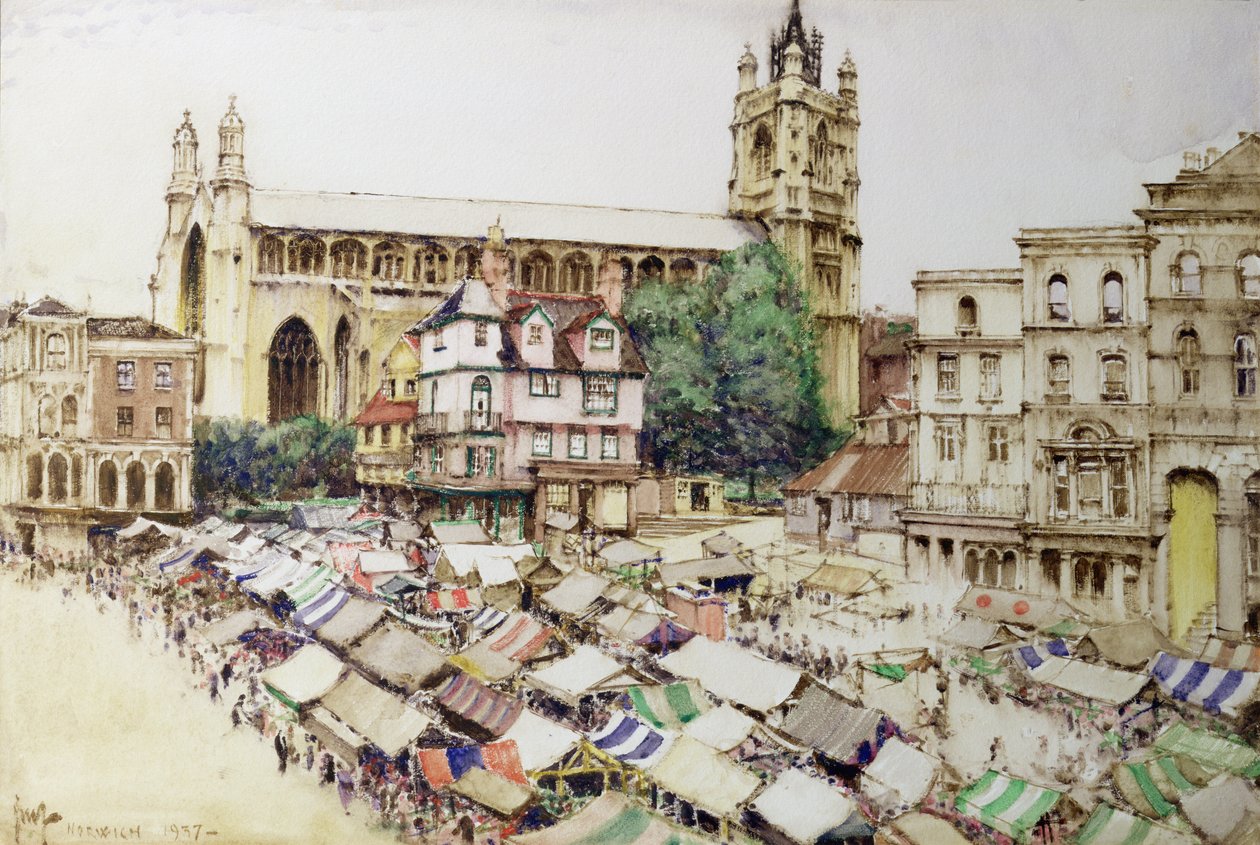 Norwich: Markedsplassen og kirken St. Peter Mancroft av Gordon Mitchell Forsyth