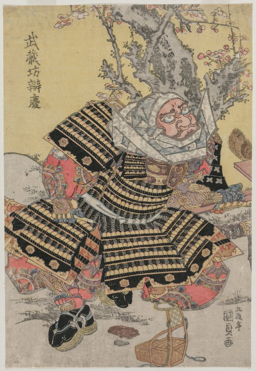 Musashibo Benkei knelende ved et plommetre, ca. midten eller slutten av 1810-årene. av Gototei Kunisada
