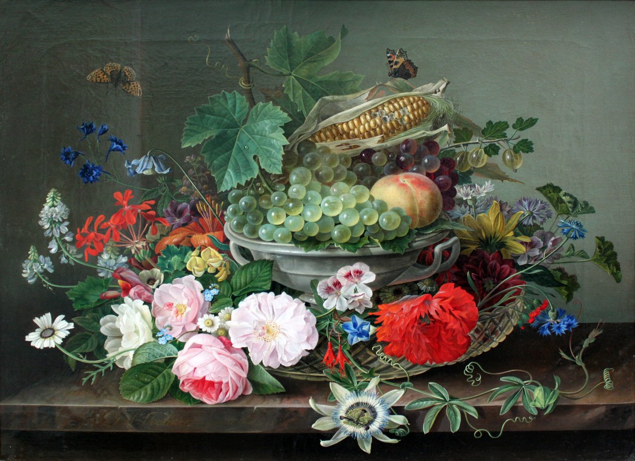 Stilleben med fruktkurv av Gottfried Wilhelm Voelcker