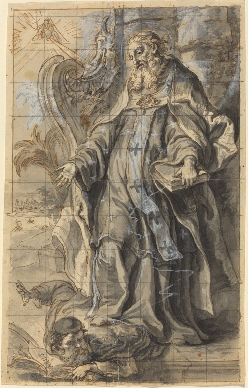 Saint Ambrose undertrykker kjetteri av Gottfried Bernhard Götz
