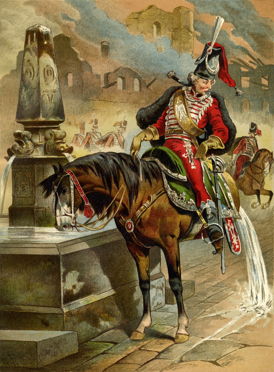 Illustrasjon til boken The Surprising Adventures of Baron Münchhausen av Rudolph Erich Raspe, 1896 av Gottfried Franz